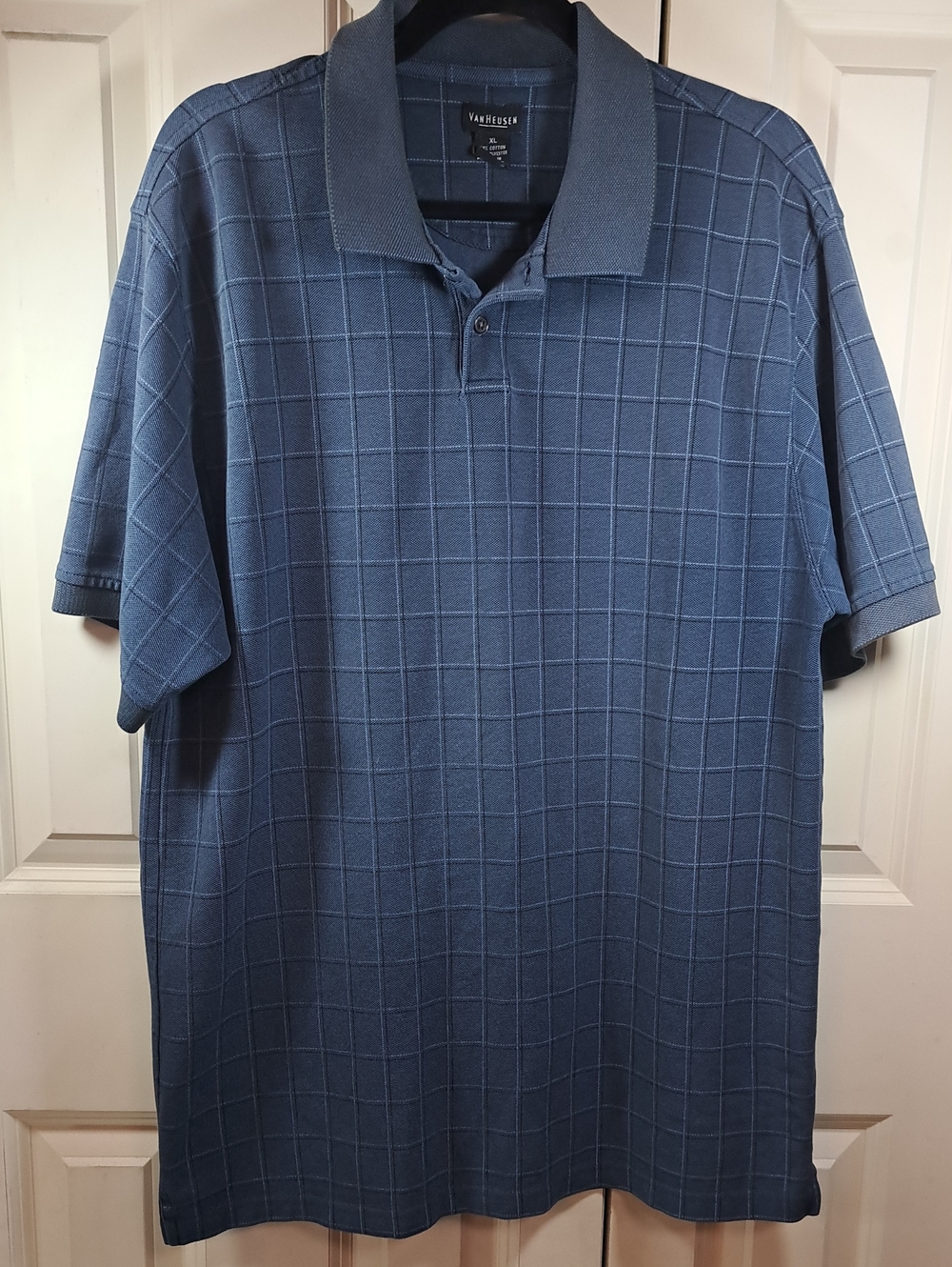 Van Heusen Men's Slate Blue Grid Polo
